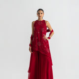 Red Asymmetric Sharara Set