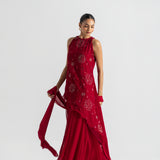 Red Asymmetric Sharara Set
