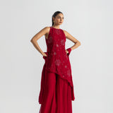 Red Asymmetric Sharara Set