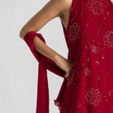 Red Asymmetric Sharara Set